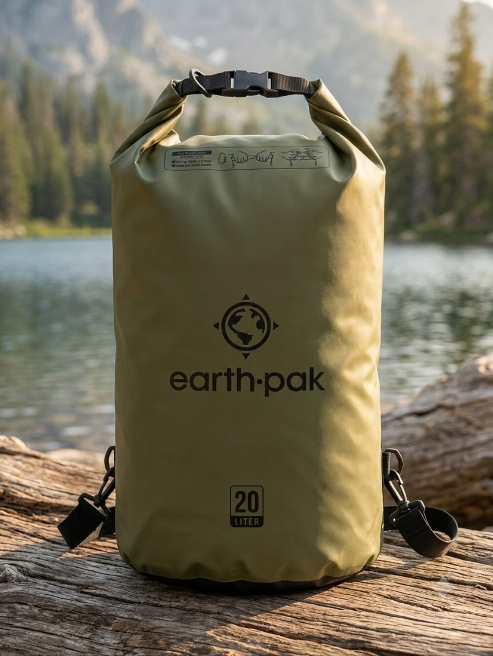 Earth Pak Waterproof Dry Bag Roll Top Sling Bag Backpack 20 Liter Green Black